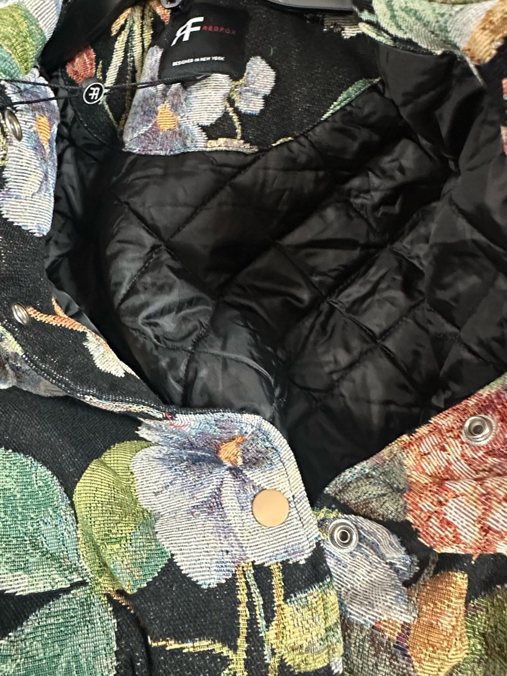 Red Fox NWT Floral Varsity Bomber Jacket in Black (mix39) - Picture 5 of 6